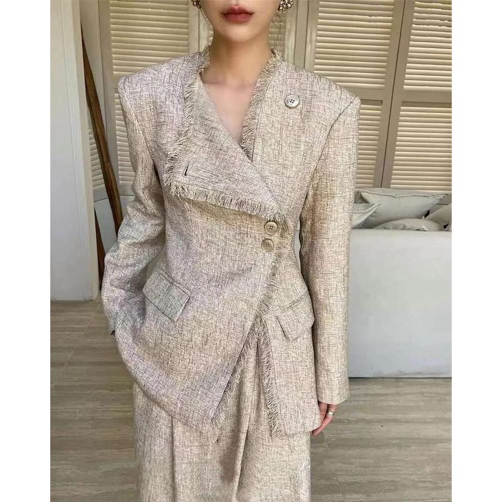 2025 New Women Spring And Autumn Two Pieces Design Jacket With Casual Fringes + Pants Set