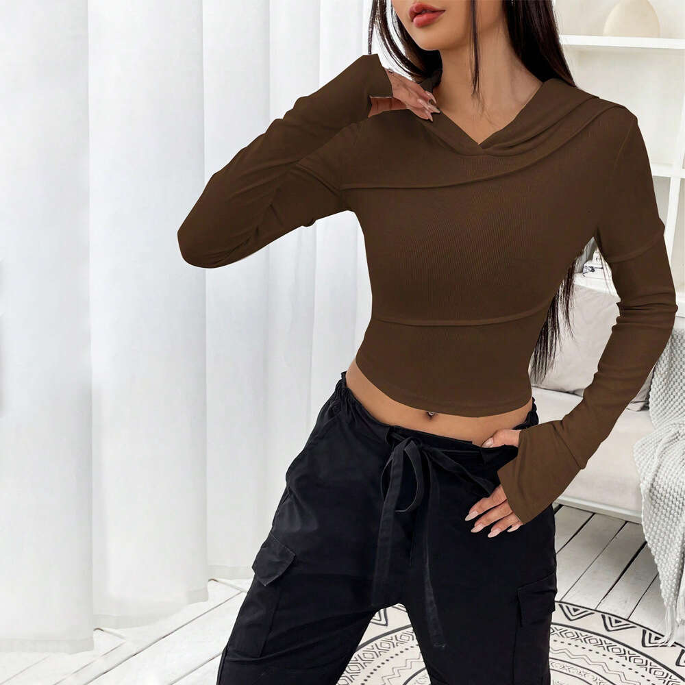Street Trendy V-Neck Hoodie Autumn And Winter, Tailored Bottom, Hooded Top For Women KLMY