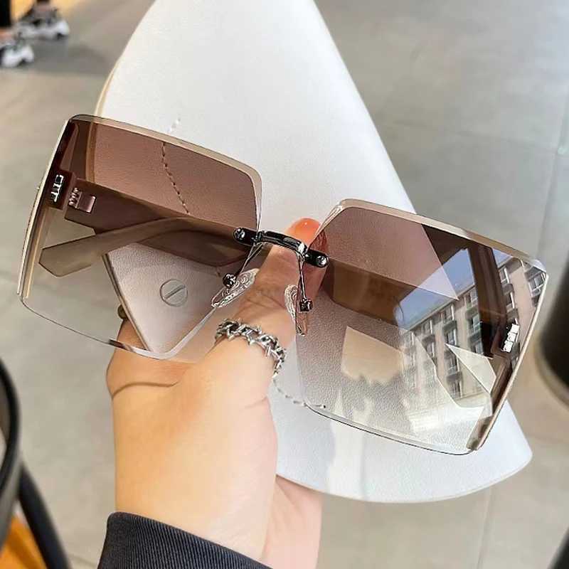 Vintage Square Sunglasses Woman Classic Retro Gradient Mirror Frameless Sun Glasses Female Fashion Rimless SunglassesXJ250306