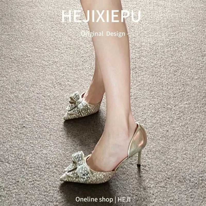 Wens Bow High H Thin H Pointed Toes Rhine Pump Warm Shoes Wedding 2025 Fairy Style Banquet Zapatillas De Mujer Y250306