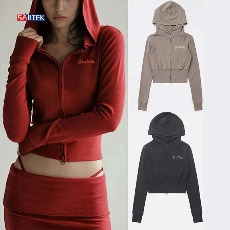 Spring 2025 Womens Clothing Blank Jumper High Quality Cropped Zip Up Hoodie 240 Gsm Custom Lightweight Multicolor Zipper Hoodies