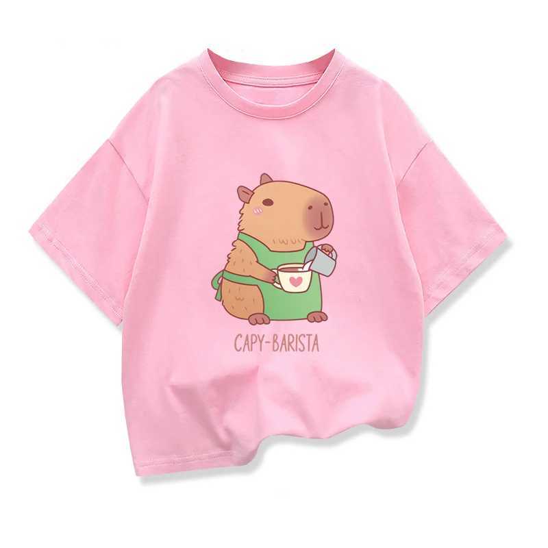 Capybara Kids Clothes T-shirt Summer Girls Loose Short Sleeve T-shirt Kids O-neck Cotton Tops Tees 2025 New Teen Girl ClothesT250306