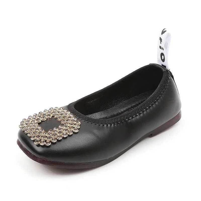 Size 21-35 Girls Loafers Soft Flexible Flat Shoes Children Slip-on Shoes Rhinestone Metal Charm Kids Princess Shoes For GirlT250306