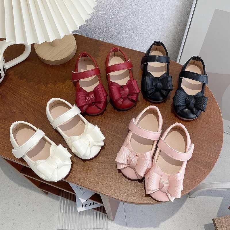 Girls Princess Shoes Bowtie Sweet Elegant Hook-loop Party Children Flat Shoe Autumn Flexiable 21-30 All-match Toddler Kids ShoeT250306