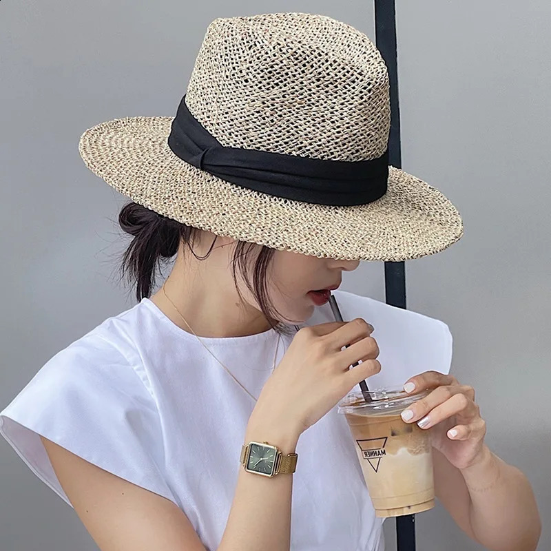 Summer Hat for Women Breathable Hollow Panama Hat for Men Vacation Beach Hat Sunshade Straw Hat Sun Hat Sombrero Hombre 250303