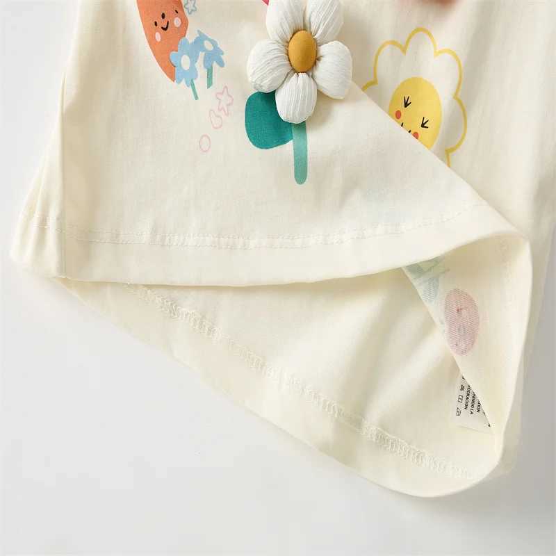Jumping Meters 3-8T Flowers Kids Tees Hot Selling Cotton Summer Girls Tshirts Baby Clothes Childrens Tees TopsT250306