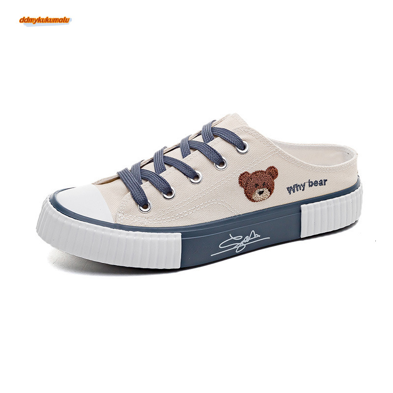 Little Bear Canvas Children's 2023 Summer New Low Top Casual Board Shoes Flat Bottom Korean Edition Trendy Versatile Half Slippers #ddmykukumalu
