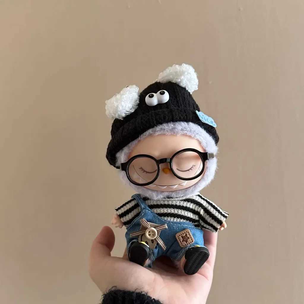 17cm Mini Plush DollS Clothes Outfit Accessories For Korea Kpop Exo Labubu Idol Striped clothes eyes shoes suit Clothing GiftT250306