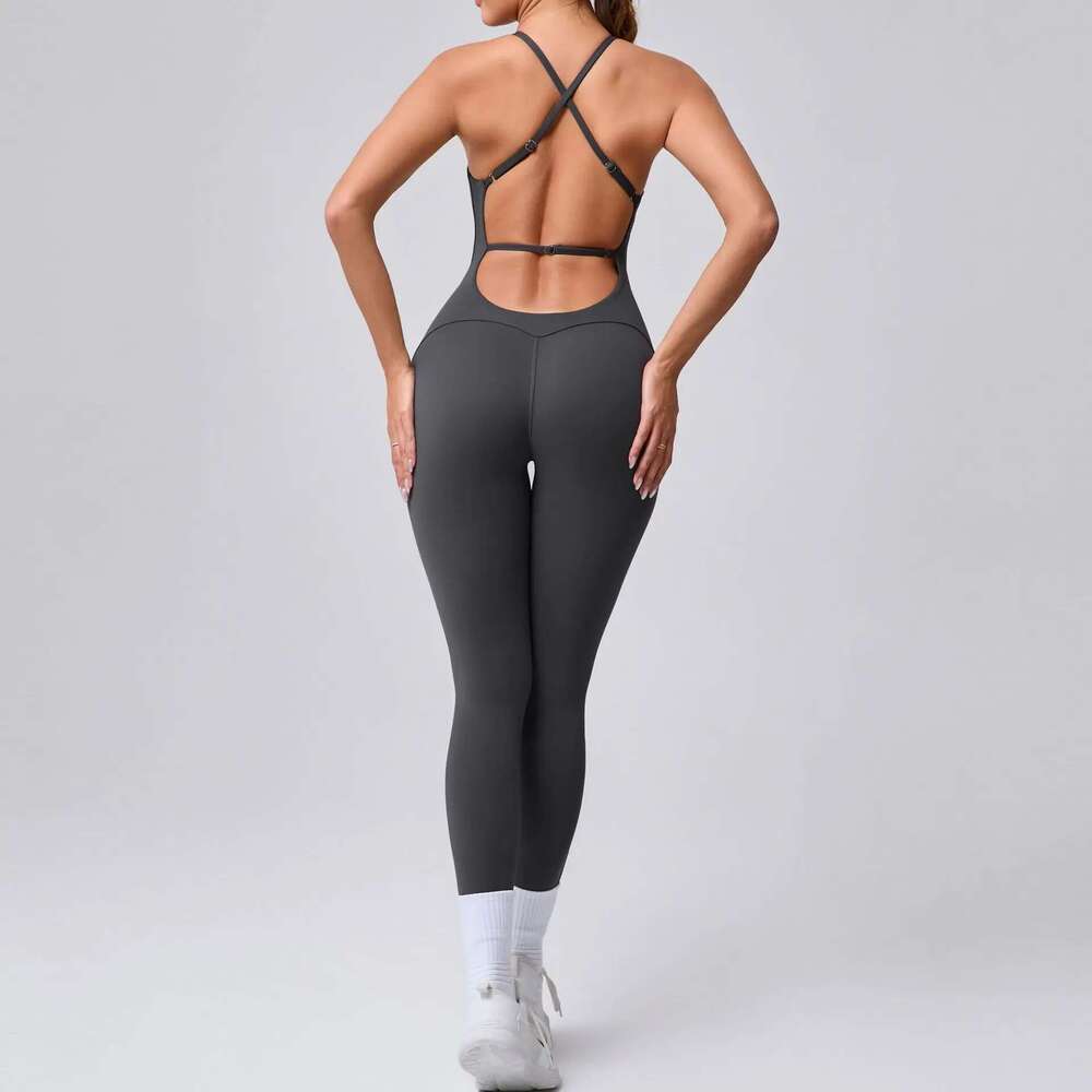 Sexy Hollow Scrunch Pants Jumpsuit Push Up Adjustable Shoulder Strap Gym Women Romper One Piece Sport Outfit Set Fiess KLMY