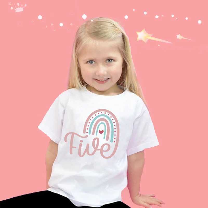 Rainbow Birthday Shirt 1 2 3 4 5 6 Birthday T-Shirt Wild Tee Girls Party T Shirts Rainbow Clothes Kids Gifts Fashion Tops TshirtT250306