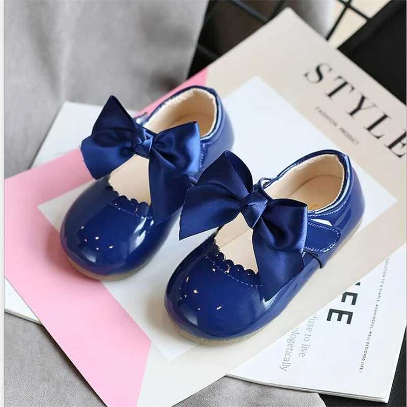Newest Spring Autumn Baby Girls Fashion Patent Leather Big Bow Princess Mary Janes Party Shoes Solid Color Student Flats ShoesT250306
