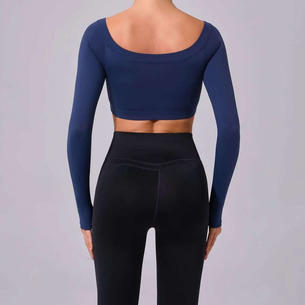 One Shoulder T-Shirt, Long Sleeved Yoga Women's Sandblasted Tight Fitting Fiess Suit, Paired With A Sports Running Top KLMY