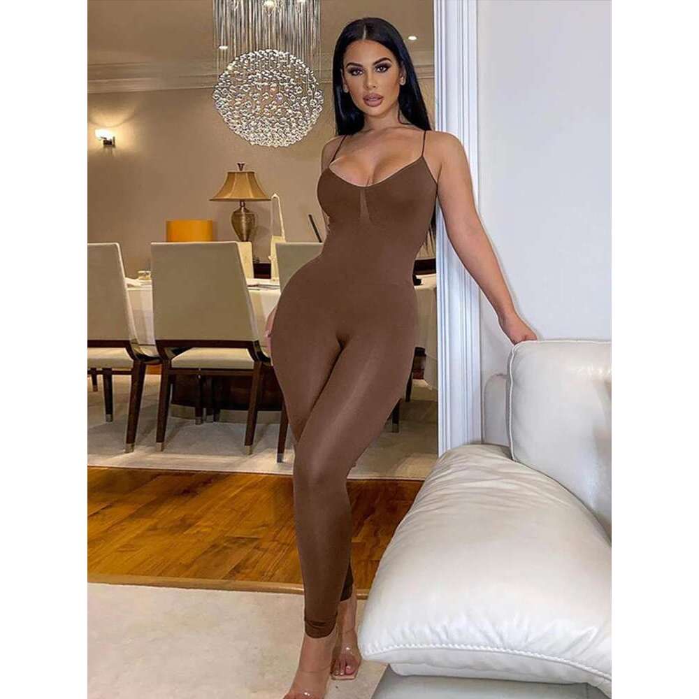 Black Sexy Jumpsuits Women Summer Sleeveless Rompers Spaghetti Strap Backless Casual Bodycon Skinny Sports Fashion Streetwear KLMY