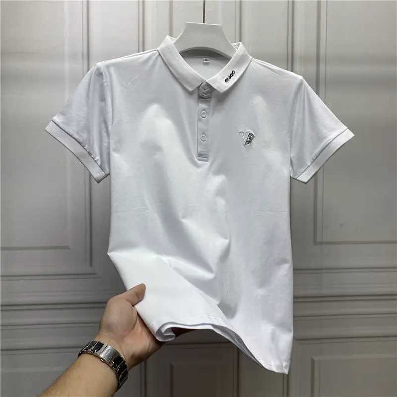 Mens Polo Shirt Summer Lapel Embroidered Short Sleeve T-shirt Patchwork Button Business Casual Versatile Fashion New Trendy Top X250306