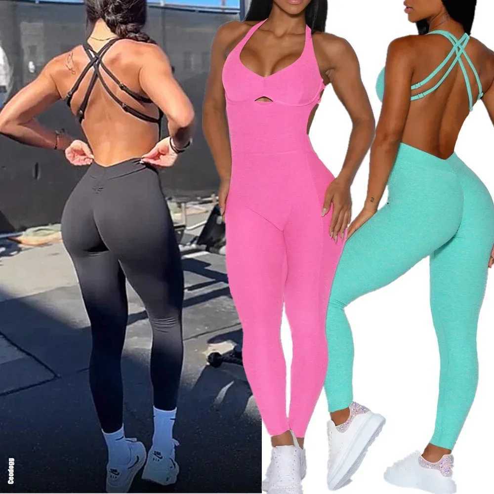 New Nylon Pad Women Set Rompers One Piece Jumpsuit Gym Exercise Sports Bra Romper Shorts Sportwear Active Suit W250306