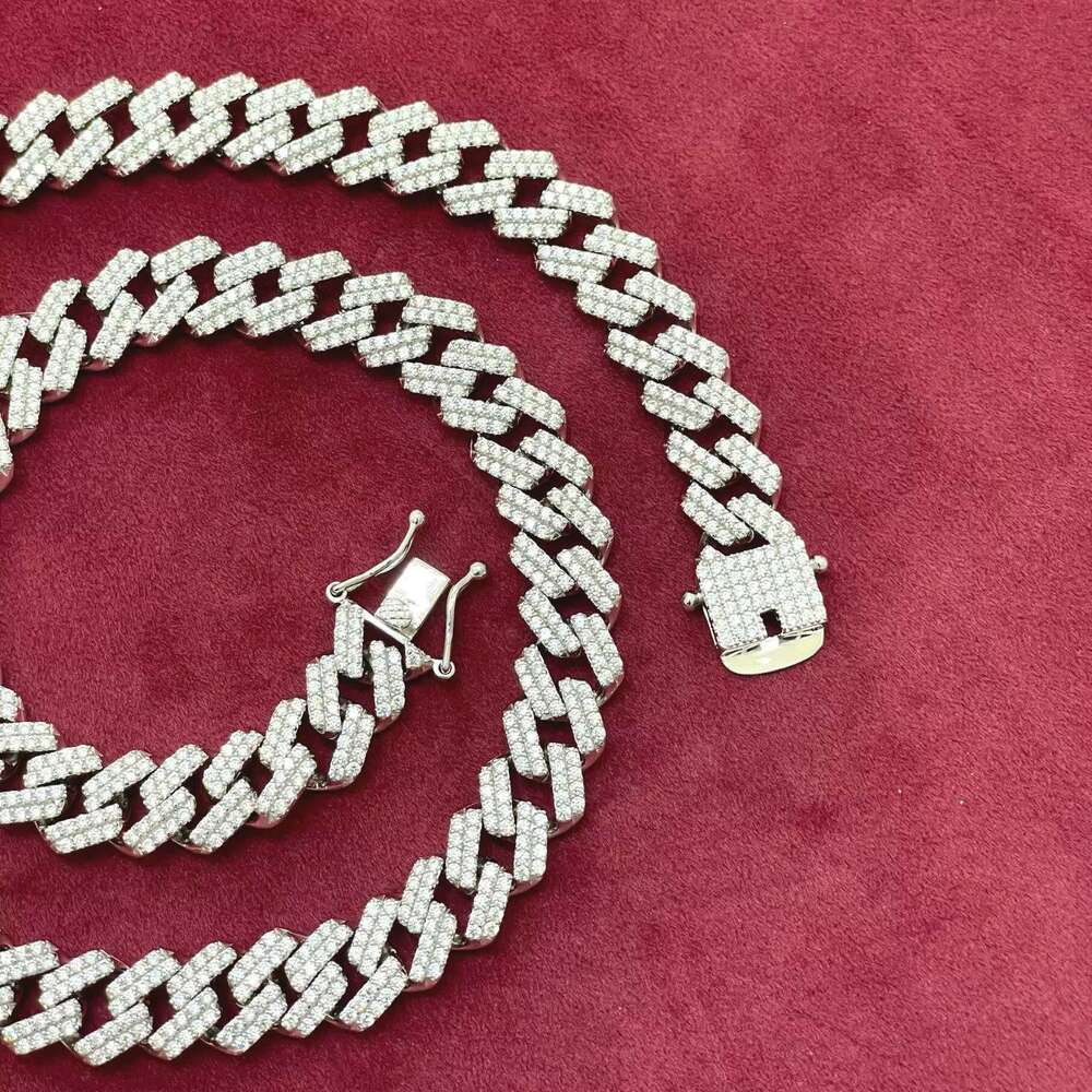 Hip Hop 12Mm Sterg Sier Soild Chain Cubic Zirconia Dia-Studded Miami Cuban K Necklace For Men