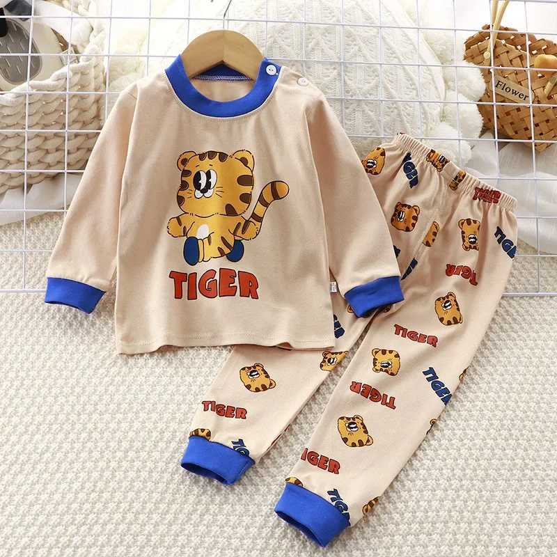 Newborn Kids Boys Girls Pajama Sets Cartoon Casual Long Sleeve Cute T-Shirt Tops with Pants Toddler Baby Autumn Sleeping Clothes M250306