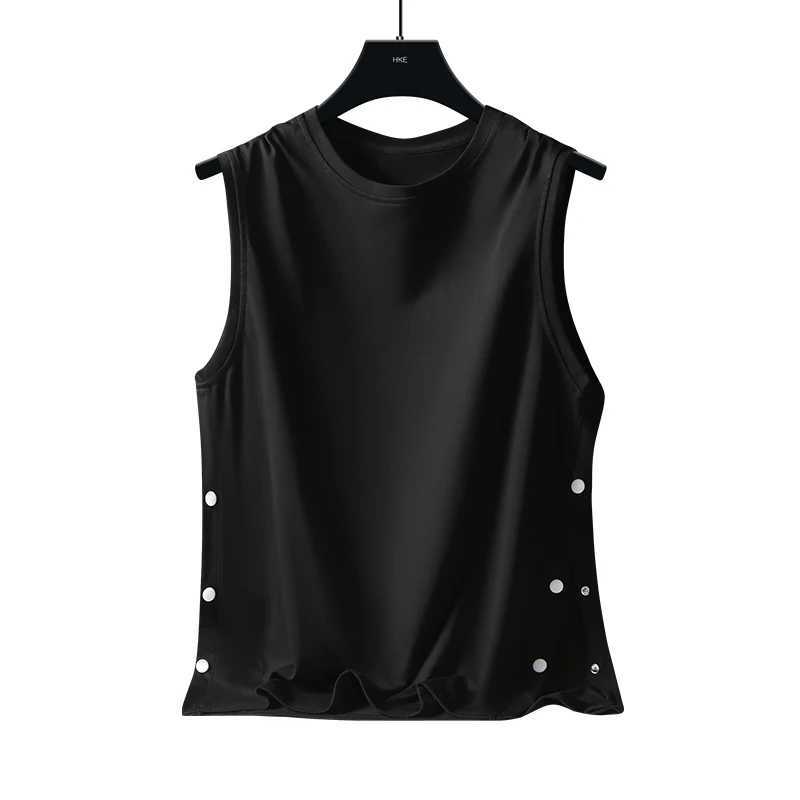 Summer Fashion Round Neck Loose Casual Cotton Vest Male Sleeveless Breasted All-match Pullover Tank Top Men Solid Color T-shirtT250318