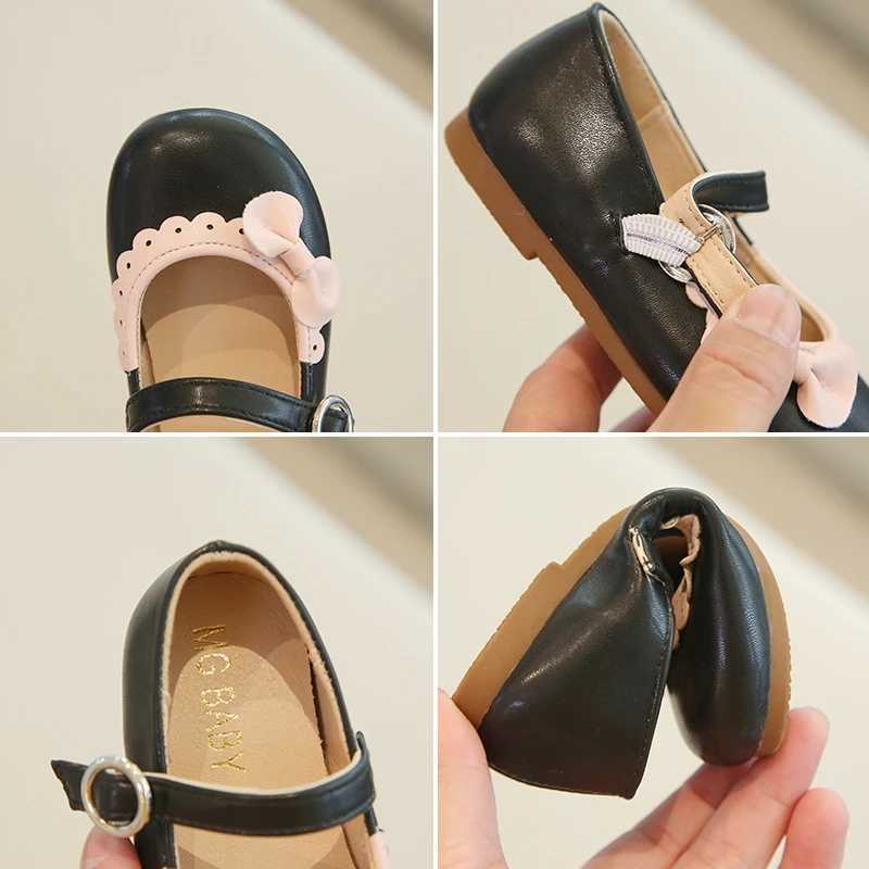 Girls Princess Shoes Ruffles Sweet Shallow Autumn Children Flat Shoes 21-35 Four Colors Beautiful Stylish Kids Leather ShoesT250306