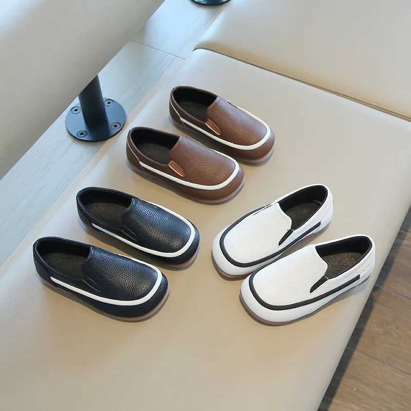 Spring Autumn Kids Shoes Boys Loafers Soft PU Leather Children Slip-on Casual Shoes For Boy Brown White BlackT250306