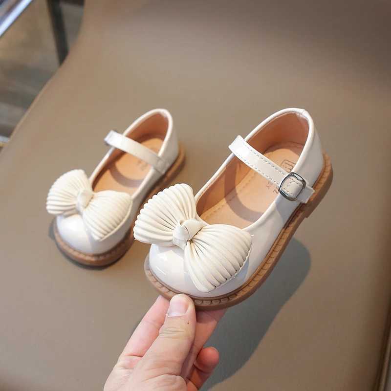 Toddler Girls Mary Janes Bowtie Patent Leather Sweet Children Leather Shoe Round Toe Elegant Hook-loop Kids Flat Shoe 21-30T250306