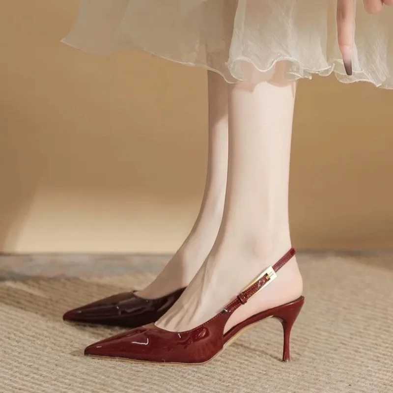 Shoes Fem 2025 Slingbacks Wens High Heel Fi Dress Pump Wen Pointed Toe Buckle High Thin Heel Wens Sandals Y250306