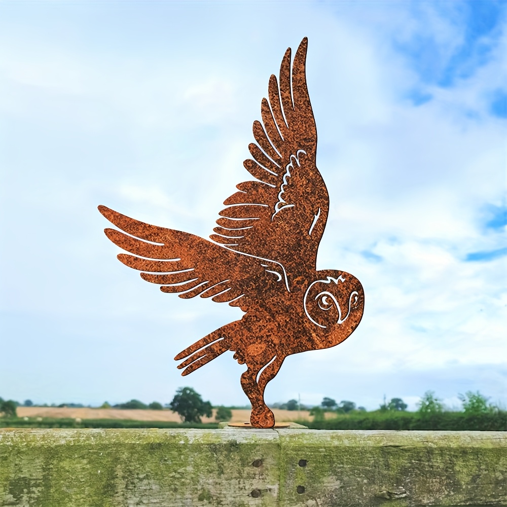 1 Piece Rustic Metal Owl Statue Garden Fence Decor Outdoor Garden & Patio Art Perfect Valentine's Day Easter Gift