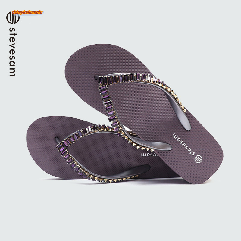 4CM Thick Bottom Water Diamond Slippers for Women's Summer New Fashionable Outerwear Height Increasing Shoes Beach Anti slip and Wear resistant F