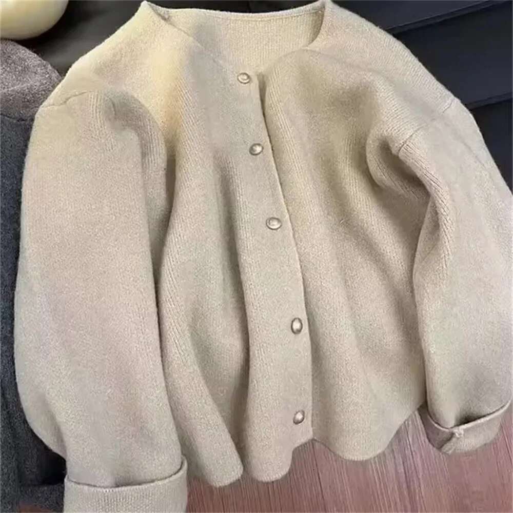 Korean Fashion Round Neck Knit Cardigan Spring Autumn Casual Long Sleeve Loose Wool Sweater For Women Knitwear Basic Coat Tops
