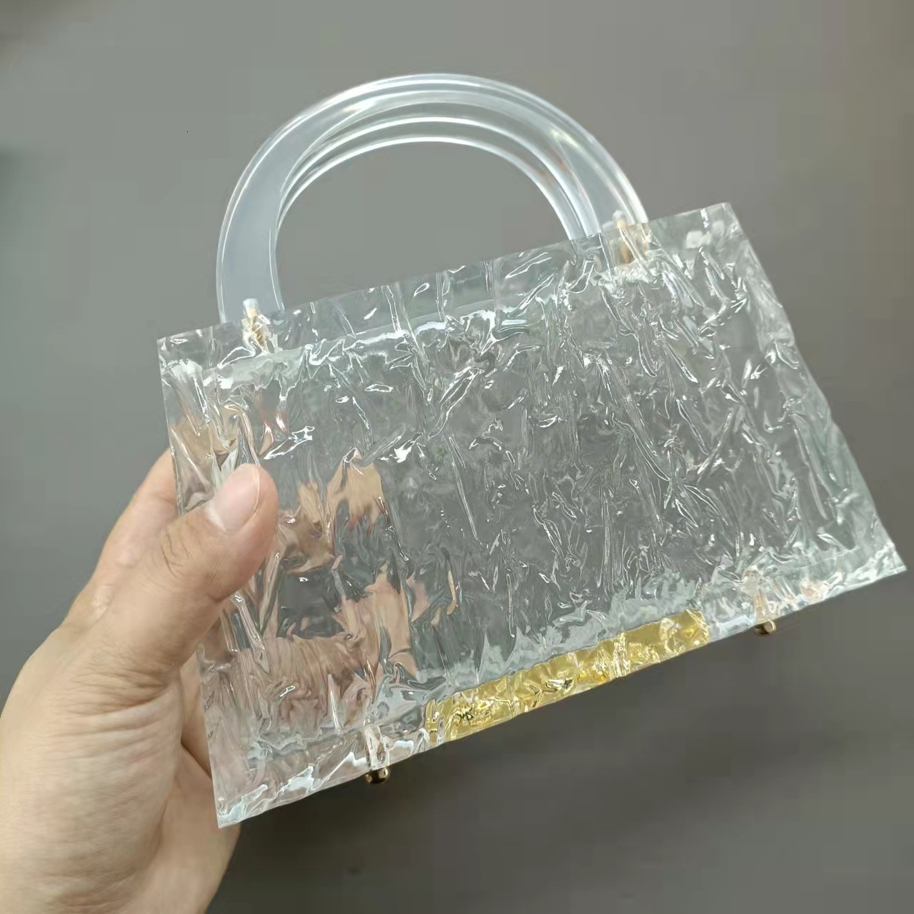 New Dinner Ice Cracked Transparent Women's Single Shoulder Diagonal Straddle Bag Vintage lucite evening bag