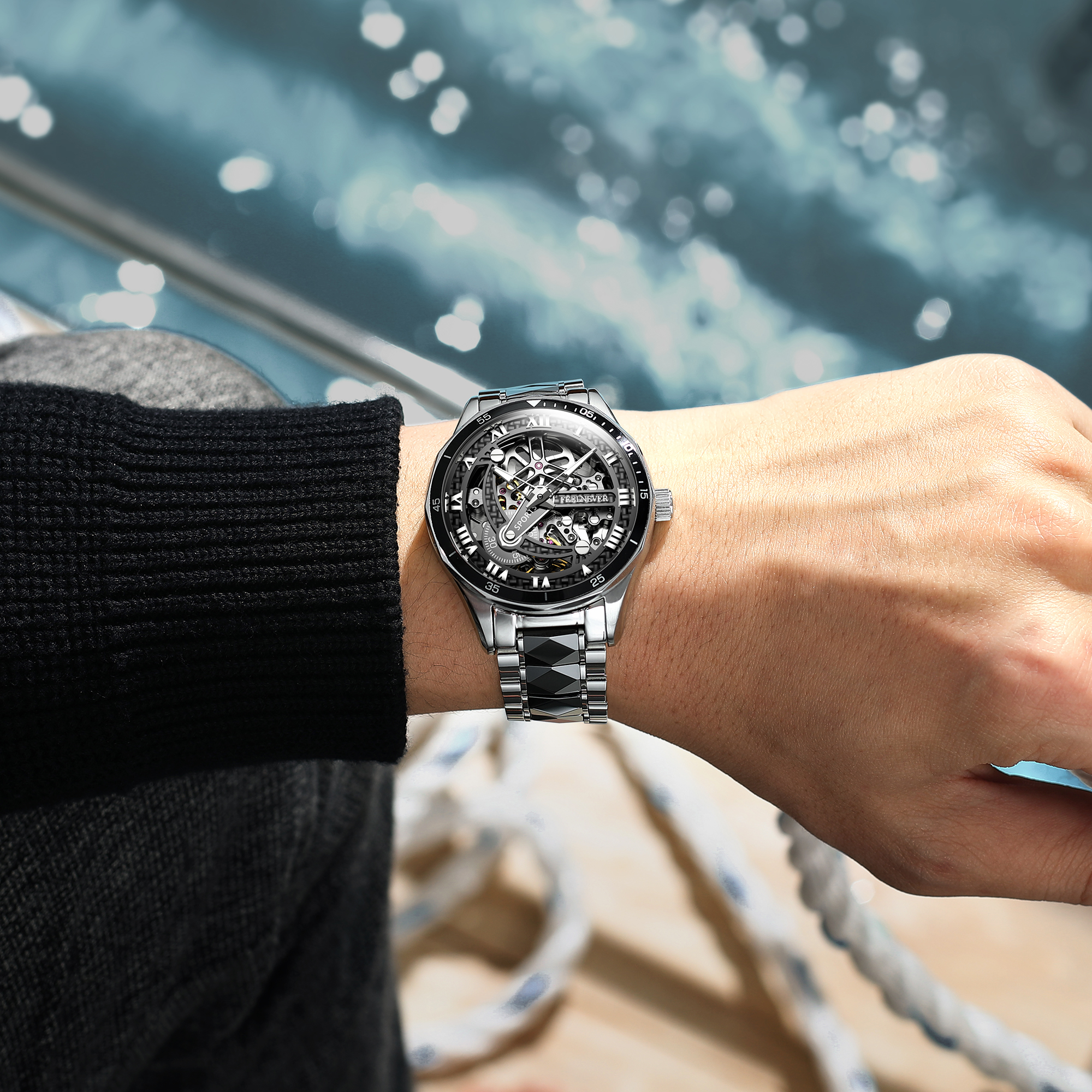 LIGE Classic Hollow Design Men's Fully Automatic Mechanical Watch Steel Strip Business Trend Waterproof Watch