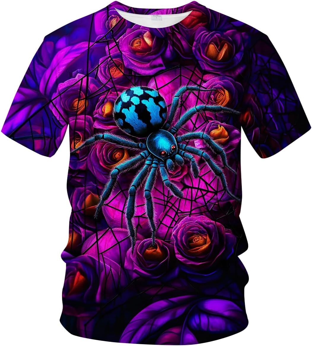Mens T shirt Novelty Short Sleeve Crewneck Shirt Funny Spider Graphic T-Shirt tee Casual tops summer clothes