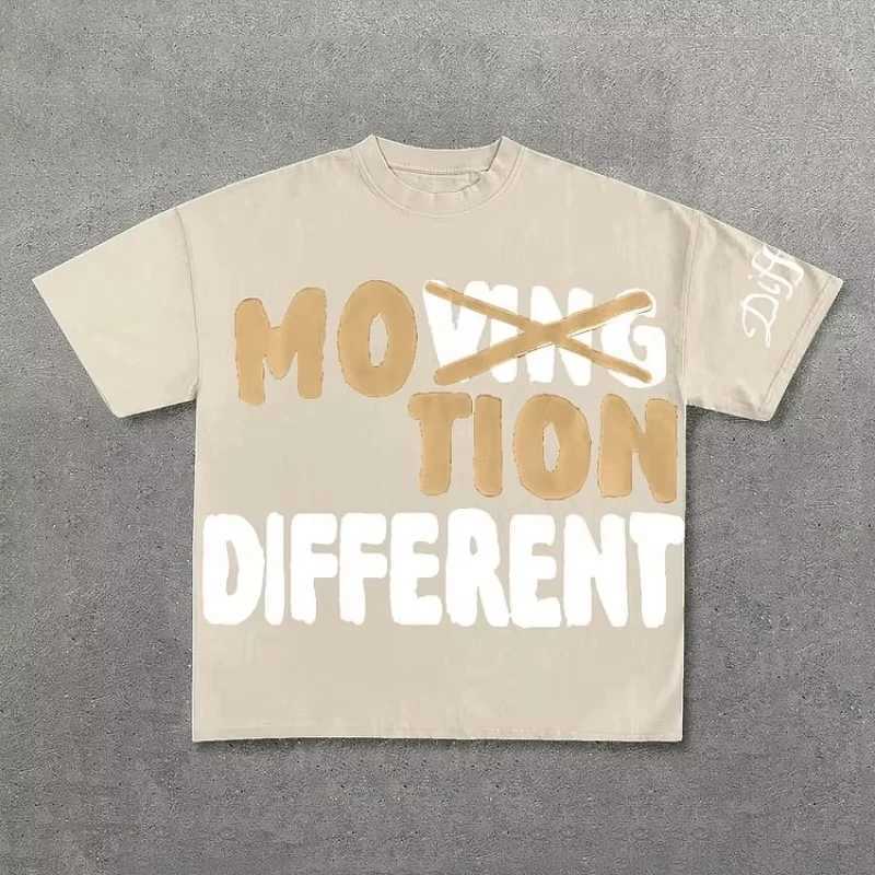 Vintage Motion Different Graphic 100% Cotton Short Sleeve T-Shirt Men Y2K Short Sleeves Oversize Tshirt Streetwear Women Tops X250306