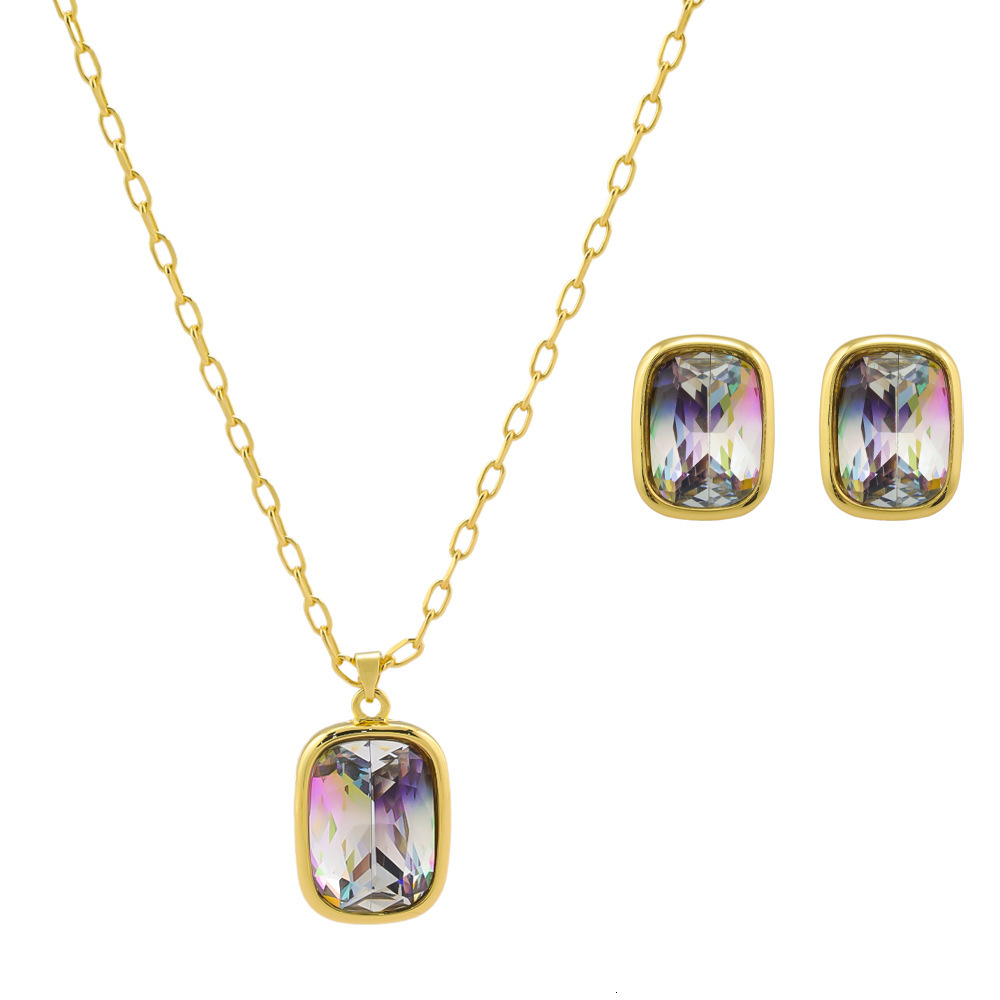 French Luxury Luxury High Sense Square Crystal Necklace Women S925 Silver Pin Earrings Jewelry