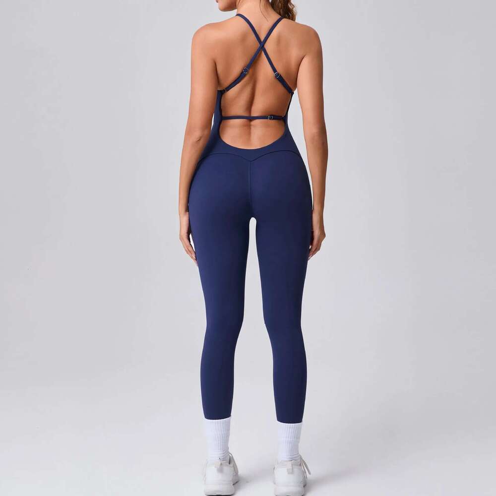 Sexy Hollow Scrunch Pants Jumpsuit Push Up Adjustable Shoulder Strap Gym Women Romper One Piece Sport Outfit Set Fiess KLMY