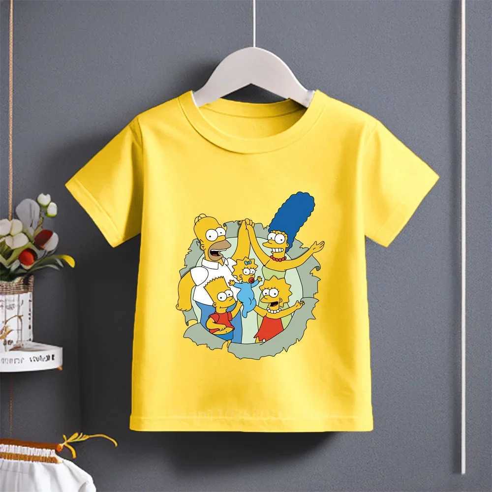 Fun Stylish 2024 Summer Kids T-shirt Cotton Short Sleeve with The Simpsons Family Cartoon Print for Boys Girls Ages 3-14T250306
