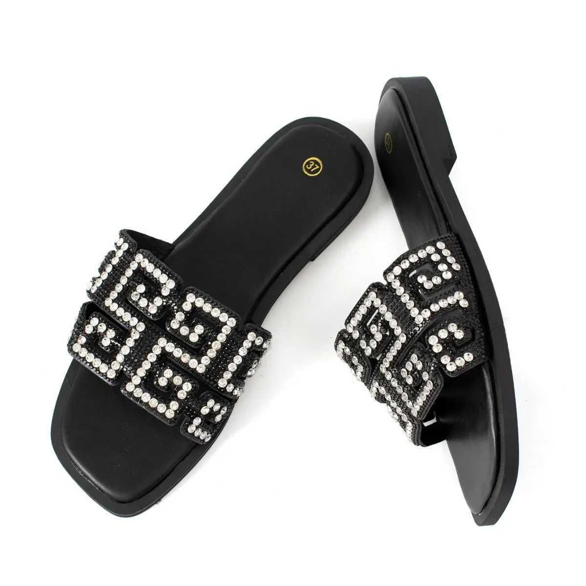 KM-ROYA New 2025 Casual Flat H Wen Slippers Summer Crystal Diamond Vai Outdoor Slides Shoes Y250306