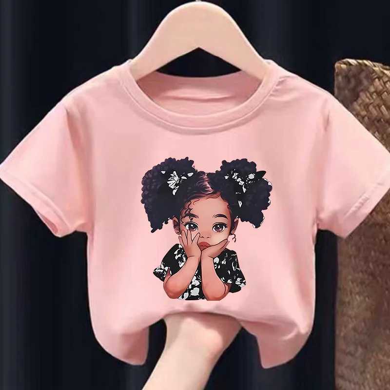 Girls Summer Crew-neck Short-sleeved Top New Black Girls Print Top Kids Clothes Boys Girls ClothesT250306
