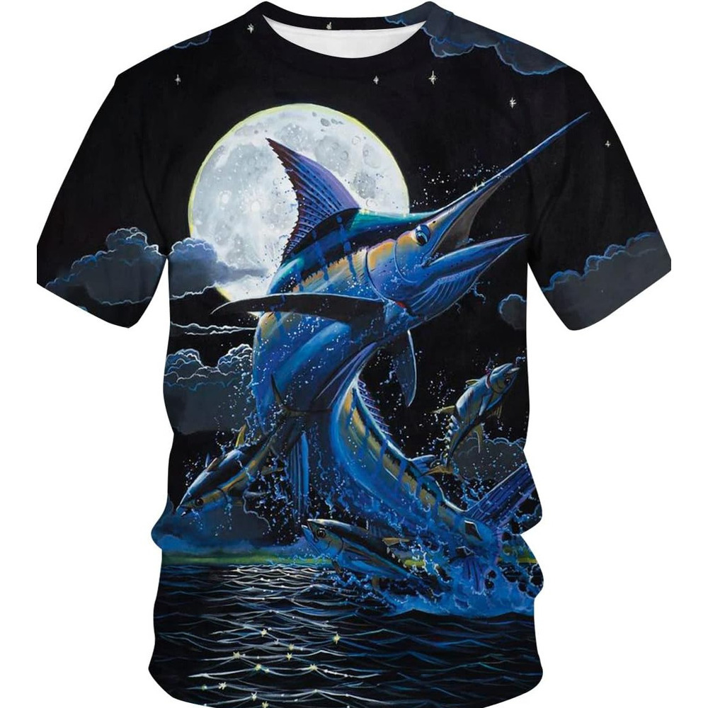 Mens T shirt Mens Fish 3D Print Novelty Crew Neck Short Sleeve tee Casual tops summer clothes animal print