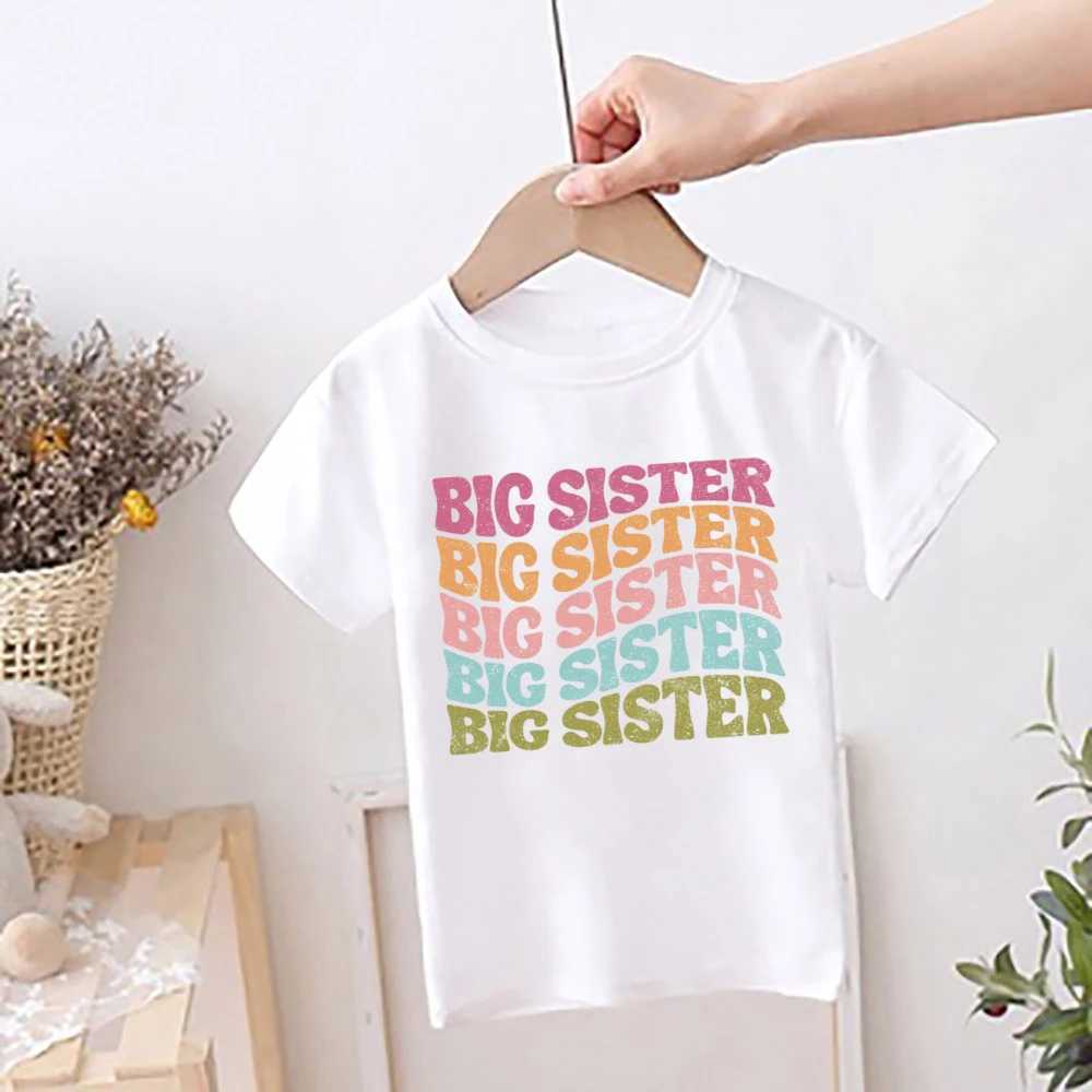 Big Brothes Little Sister Print Kid T-shirt for Boy Girl Matching Outfit Tops Summer Sibling T Shirt Retro Children Clothes TeeT250306