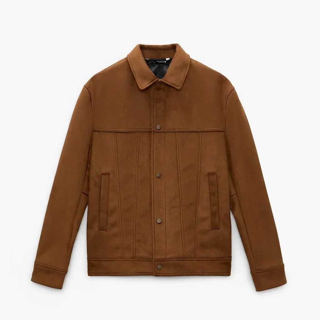 Mens Jacket Suede Lapel Single Breasted Long Sleve Outerwear Coats Spring Autumn Fashion Streetwear Menswear CardiganT250306