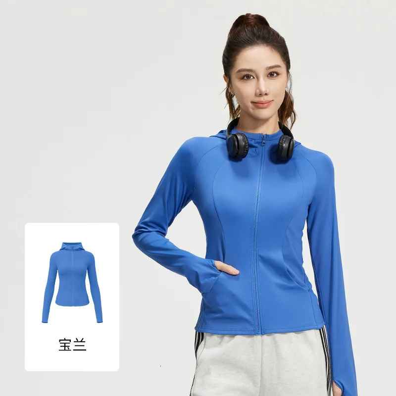 #3432 Black Blue Beige Brown Hooded Jacket Women Slim High Stretch Thin Short Zipper Tight Outerwear Coat Spring Summer 250306