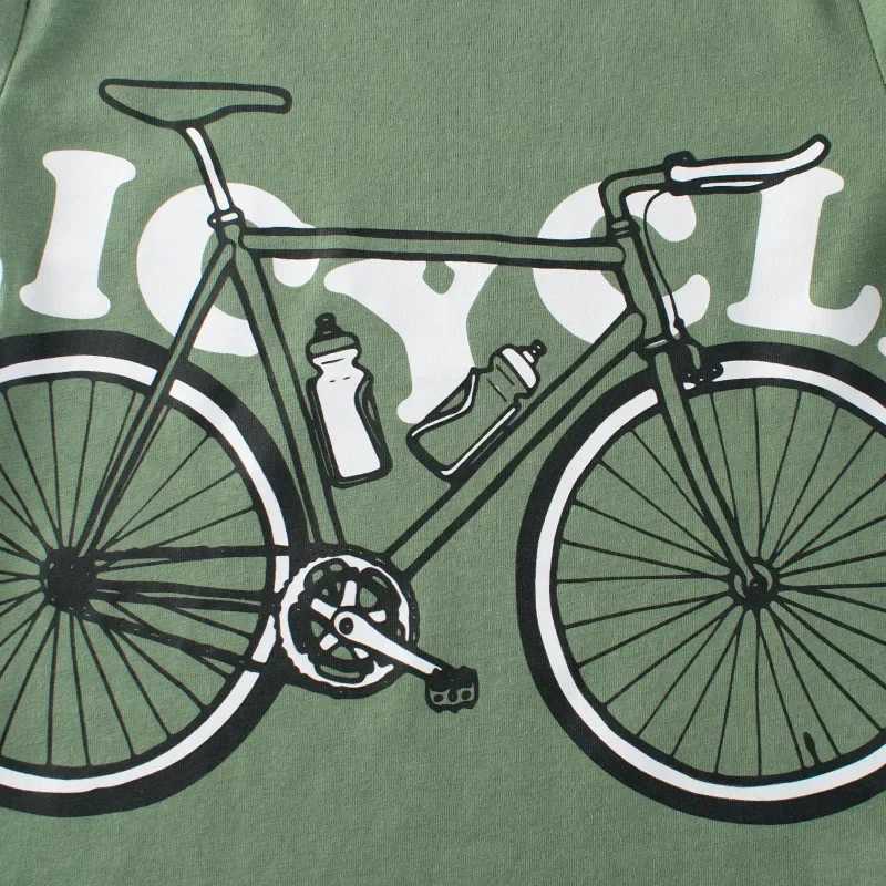 2025 Summer New Boys Clothes Cartoon Bicycle Print Childrens T-Shirt Kids Fashion Short Sleeve O-Neck Cotton Top Tees ShirtT250306