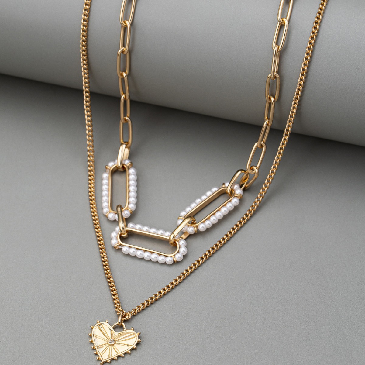 Ins Style Pearl Love Pendant Necklace Women's Fashion Trend Multi-layer Collarbone Chain Jewelry