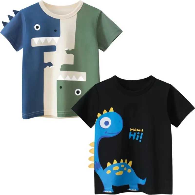 Dropshipping 2-Pack 2025 Summer New Children Cartoon Dinosaur T-Shirts for Boys Tops Short Sleeve Value Pack Cotton Kids ClothesT250306