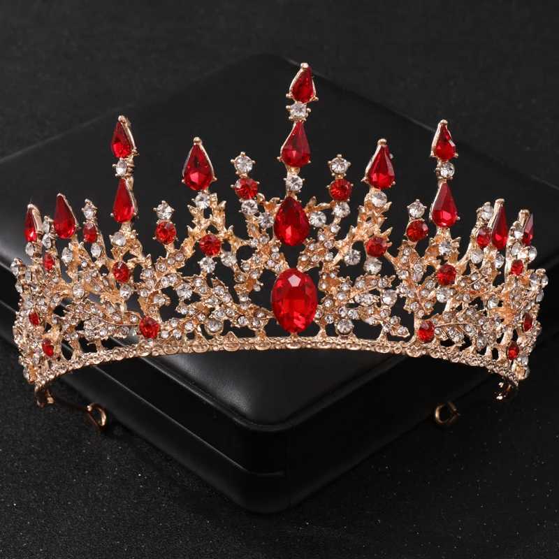 Baroque Gold Color Red Crystal Tiaras And Crowns Rhinestone Bridal Diadem Crown Tiara For Wen Wedding Hair Accessories Jewelry X250306