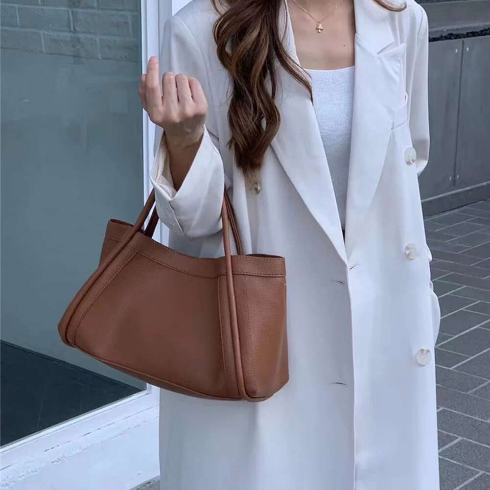 Large Capacity Soft Leather Satchel Classic Solid Color Simple Casual Tote Bags Ladies Single Shoulder Handbag Shopper Bag