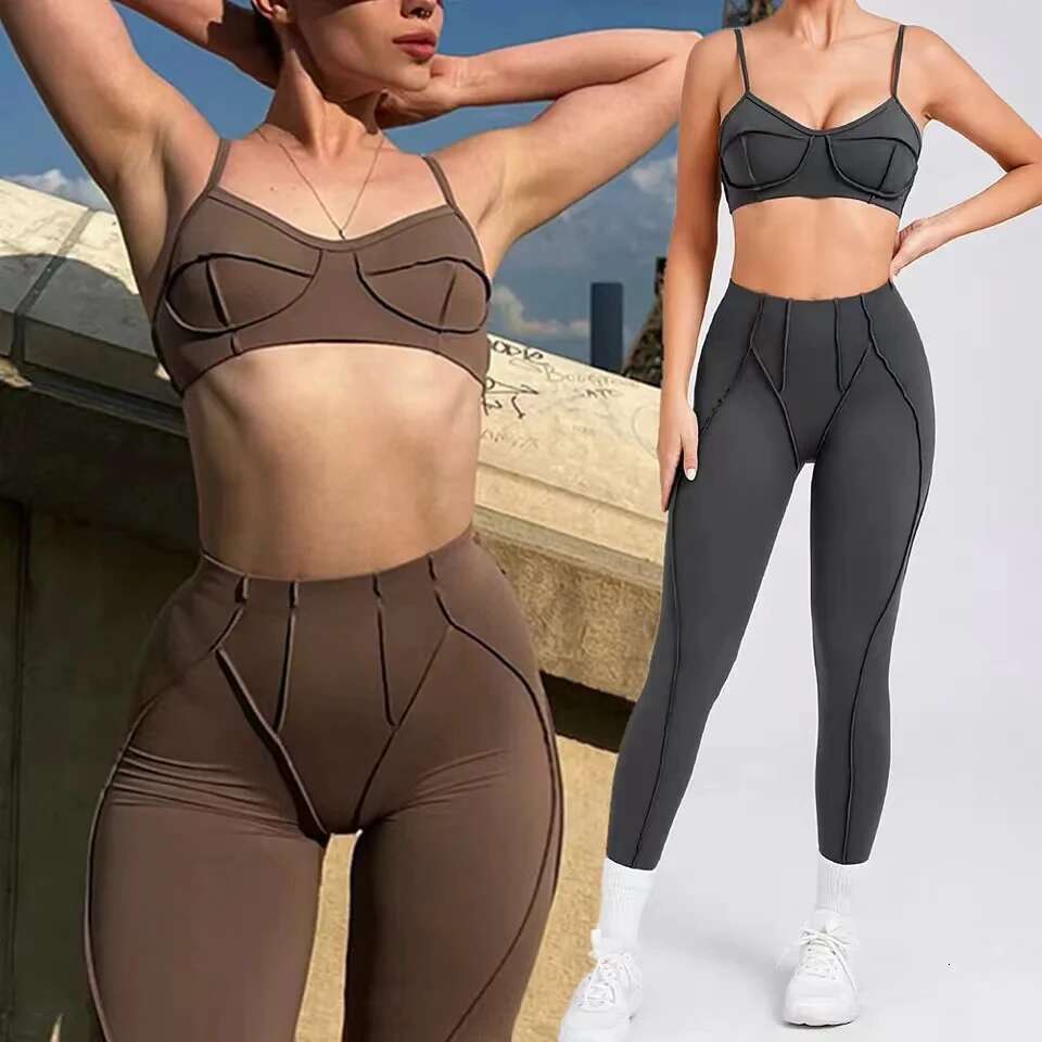 New Yoga Set Women Tracksuit Workout Athletic Suit Gym Push Up Legging Fiess Bra Sports Active Wear KLMY