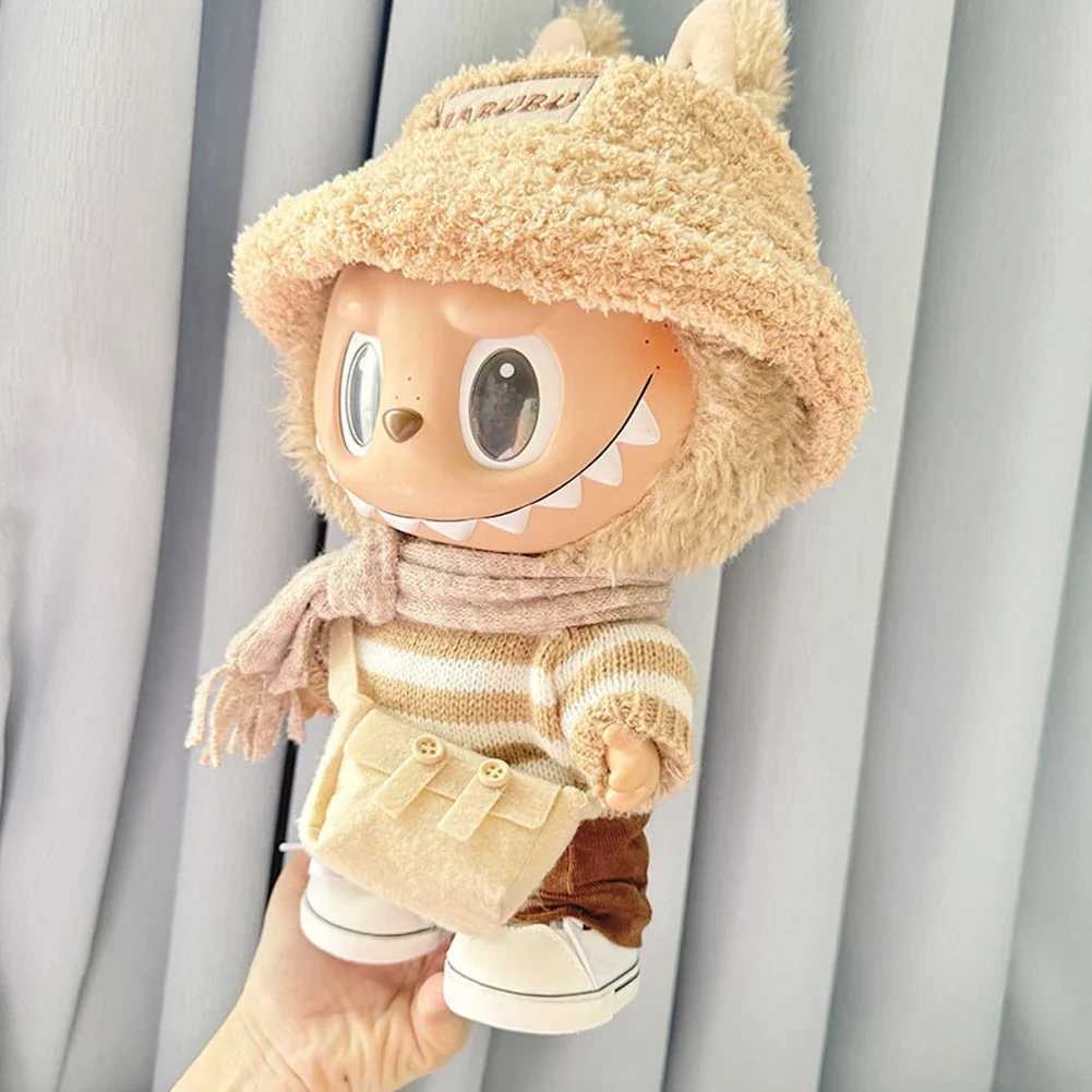 For 38cm Labubu Doll Clothes Fashion Clothes Curry White Striped Sweater Doll Clothes Hoodies Dolls Accessories Labubu OutfitT250307