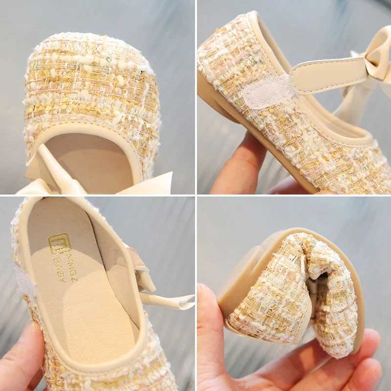 Little Girls Mary Janes Elegant Black Beige Autumn New Kids Flat Shoes Hook-loop Fashion Trendy Bow-knot Children Princess ShoeT250306